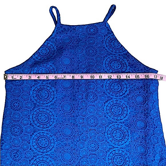 Lucy Love size small Sophia blue lace mini dress, strapless, attached slip EUC - Picture 8 of 12